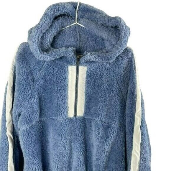 BP Womens Fuzzy Hooded Pullover Sweatshirt Blue & White Size S - Picture 8 of 8